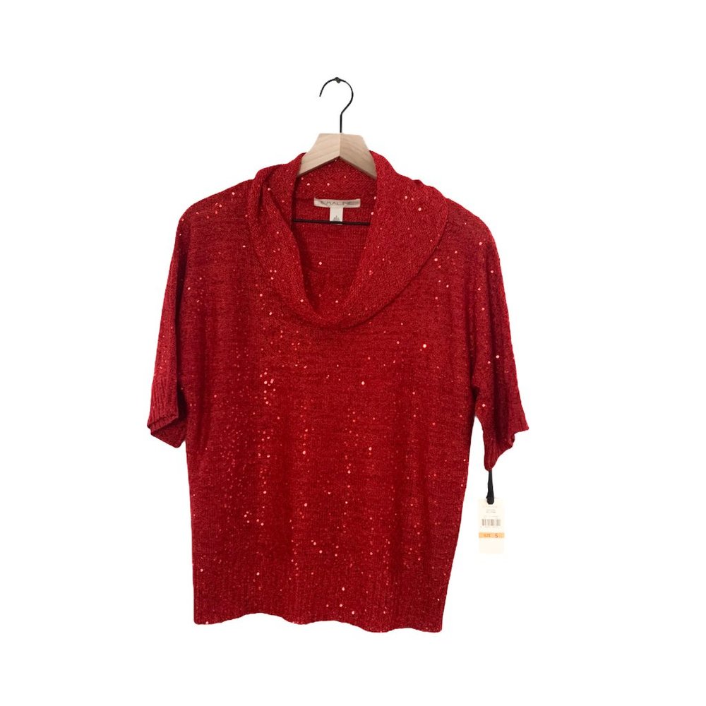 Emaline Red Sequin Short Sleeve Sweater NWT